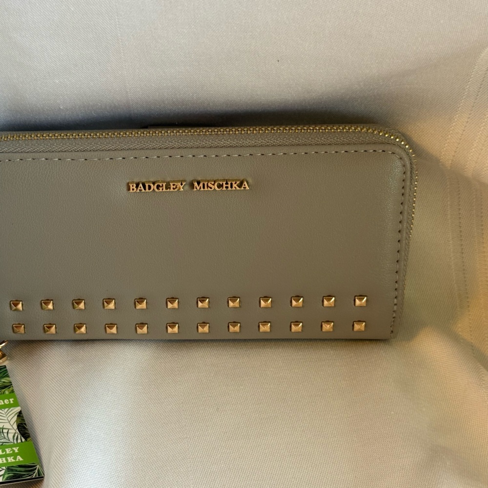 Badgley Mischka Taupe Wallet with Gold Accents